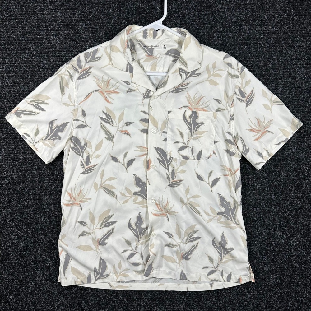 Abercrombie & Fitch Button Down Shirt Mens Medium White Tropical Floral Relaxed